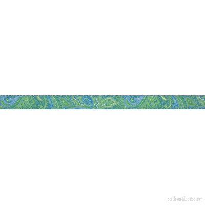Country Brook Design®1 Inch Green Paisley Ribbon on Ocean Blue Nylon Webbing Closeout